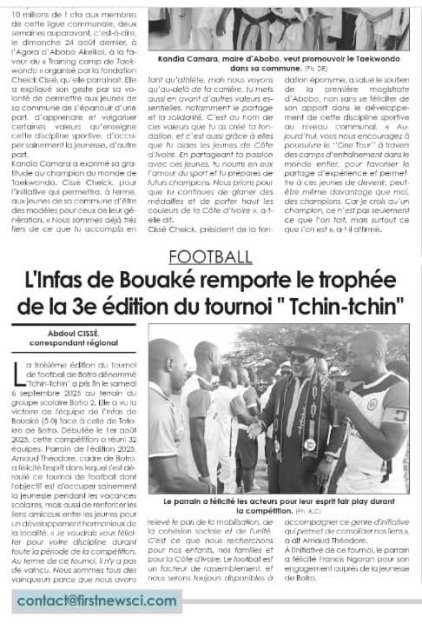 L'INFAS Bouaké s'adjuge le trophée de la 3ᵉ édition du tournoi « Tchin-Tchin »