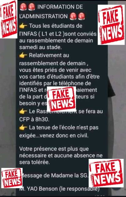 ❌ FAKE NEWS : L'INFAS dément ce faux message attribué à son administration