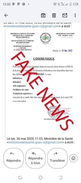 🚨 FAKE NEWS : L’INFAS dément un faux document sur les décisions d’affectation